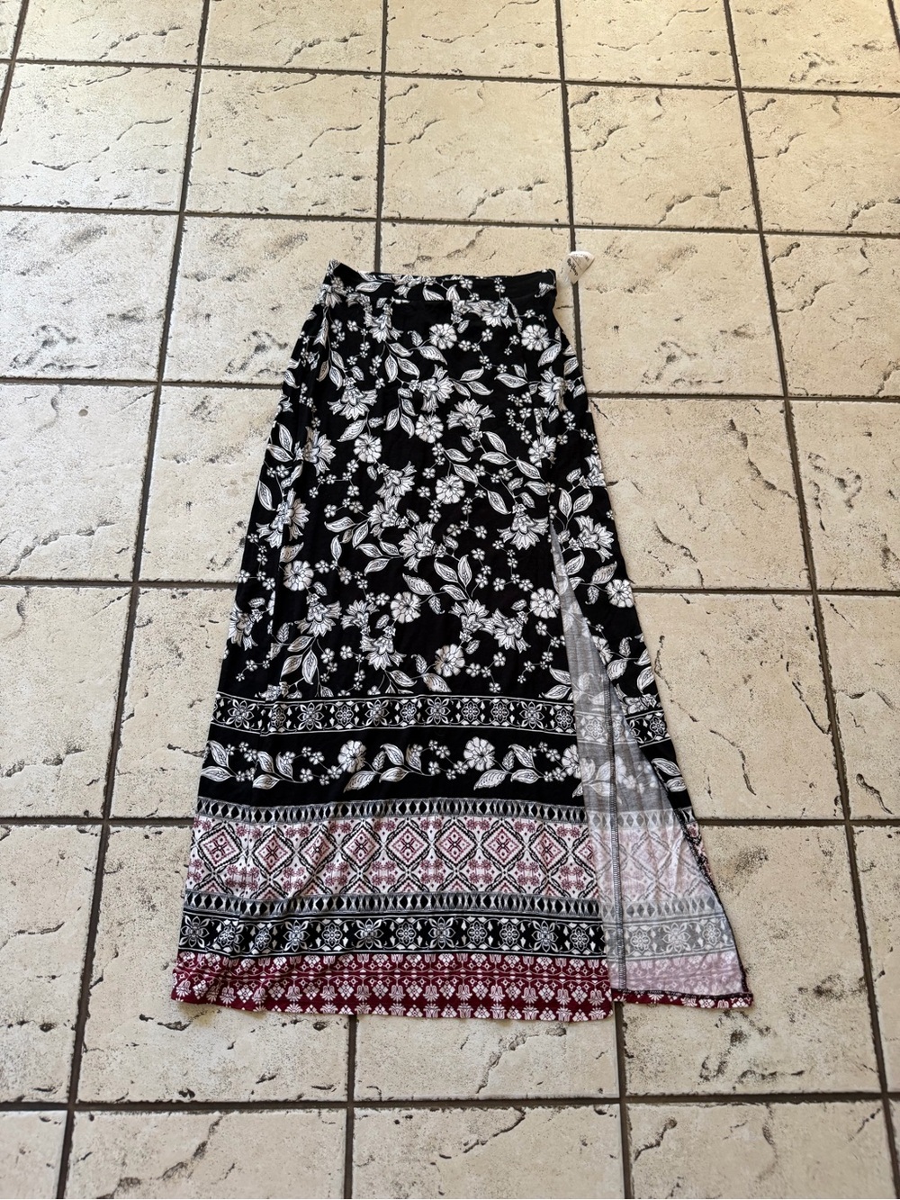 Charlotte Russe Black and White Floral Maxi Wrap Skirt with Patterned Hem